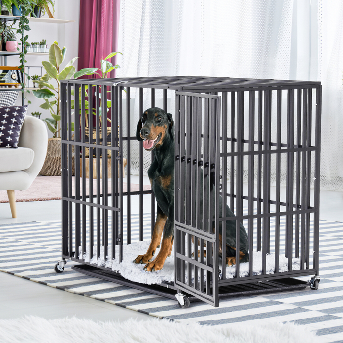 Vibe Geeks Mobile Heavy Duty Dog Crate With 3 Doors And Bottom Tray