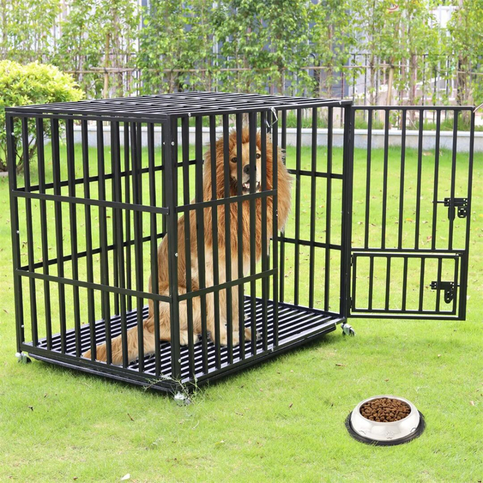 Vibe Geeks Mobile Heavy Duty Dog Crate With 3 Doors And Bottom Tray