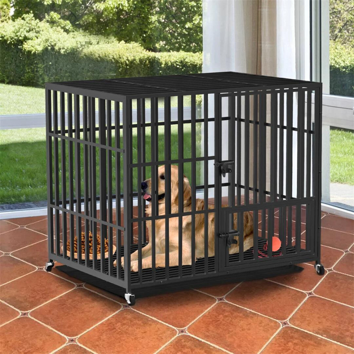 Vibe Geeks Mobile Heavy Duty Dog Crate With 3 Doors And Bottom Tray