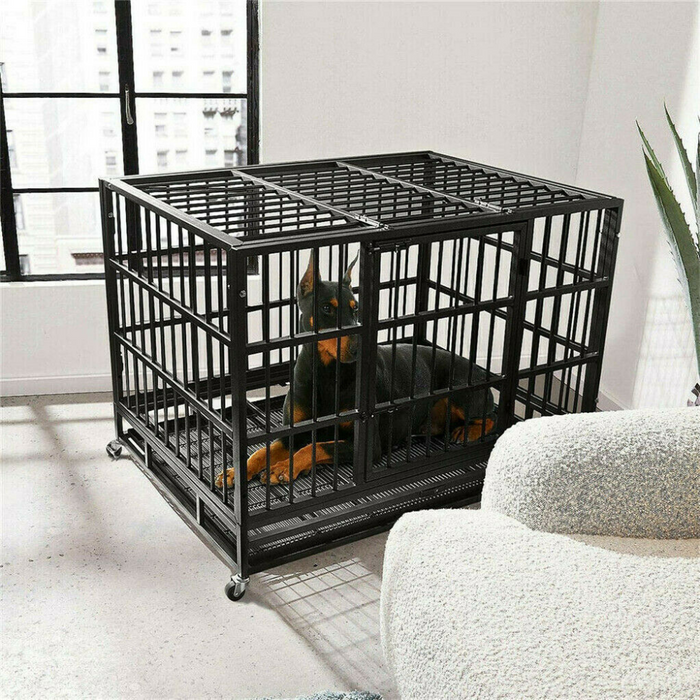 Vibe Geeks Mobile Heavy Duty Dog Crate With 3 Doors And Bottom Tray