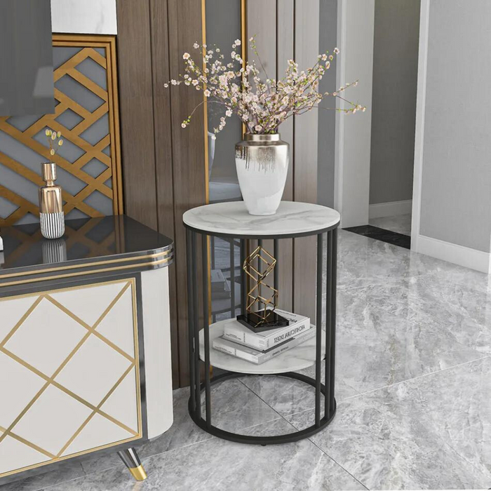 Vibe Geeks Stylish Two-Tier Modern Side Table With Metal Frame