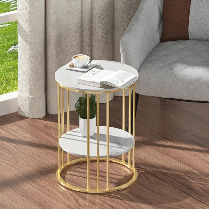 Vibe Geeks Stylish Two-Tier Modern Side Table With Metal Frame