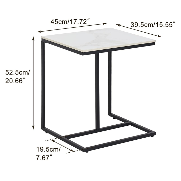 Vibe Geeks Modern C-Shaped Sofa Side Table With White Sintered Stone Table-Top And Metal Iron Legs