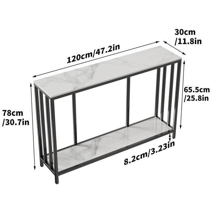 Vibe Geeks Modern White Marble Console Table With Storage Shelf