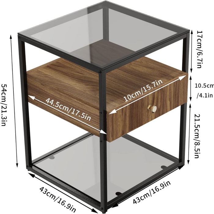 Vibe Geeks Drawer 3-Tier Living Room Storage End Table