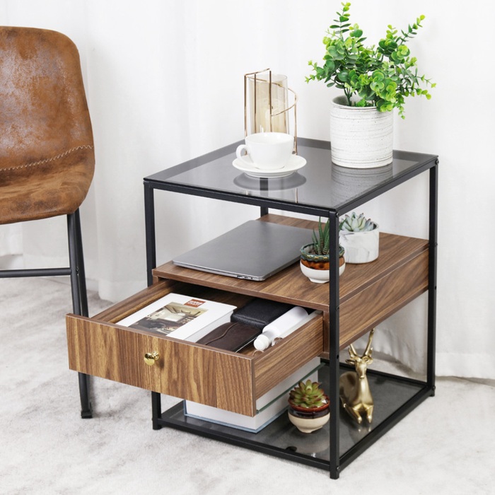 Vibe Geeks Drawer 3-Tier Living Room Storage End Table