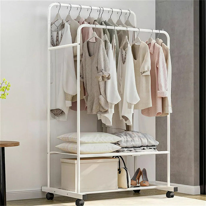 Vibe Geeks 1.5M Clothes Rack Double Rail Rolling Stand Shoes Rack Storage Shelf