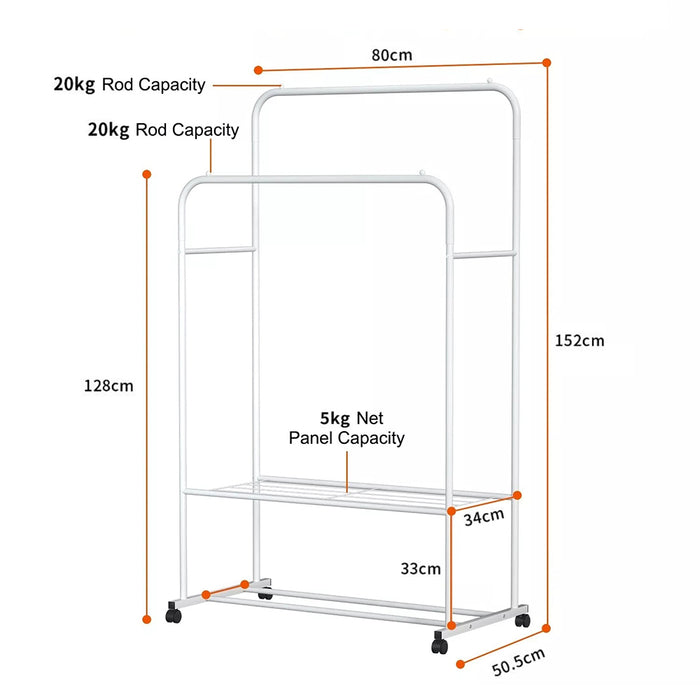 Vibe Geeks 1.5M Clothes Rack Double Rail Rolling Stand Shoes Rack Storage Shelf