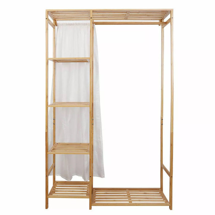 Vibe Geeks Bamboo Wood Clothing Garment Rack With Shelves