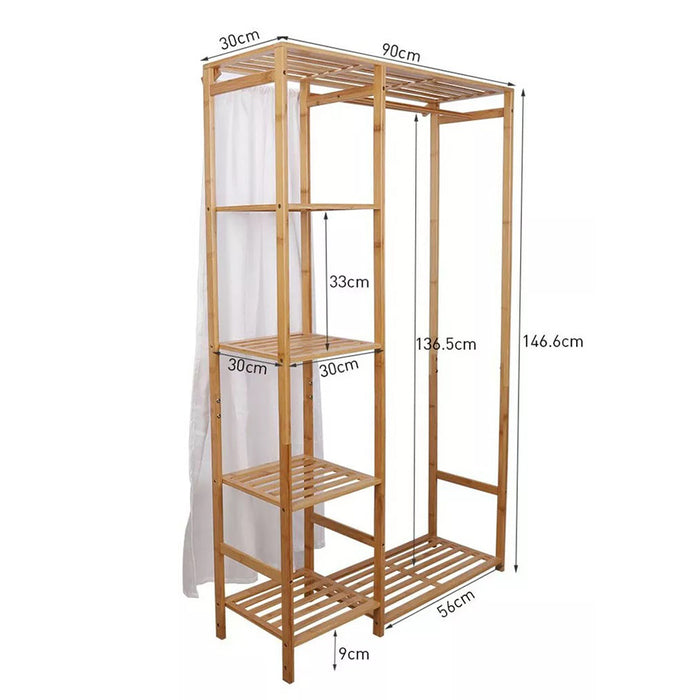 Vibe Geeks Bamboo Wood Clothing Garment Rack With Shelves