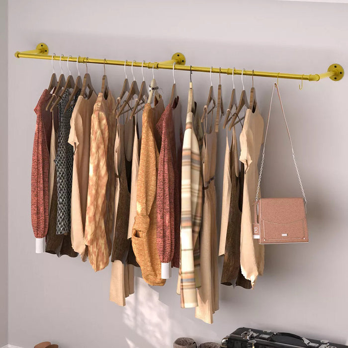 Vibe Geeks Wall Mounted Iron Clothing Storage Hanger Rod - Gold