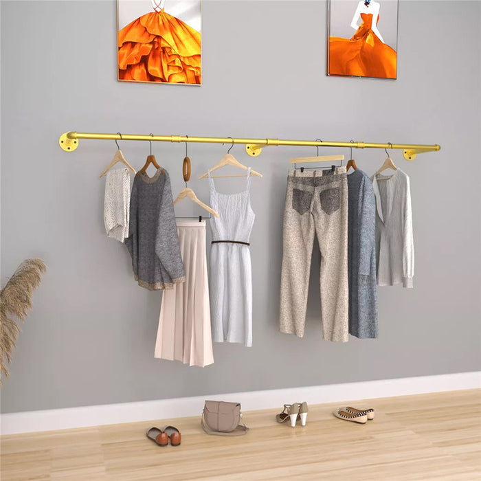 Vibe Geeks Wall Mounted Iron Clothing Storage Hanger Rod - Gold