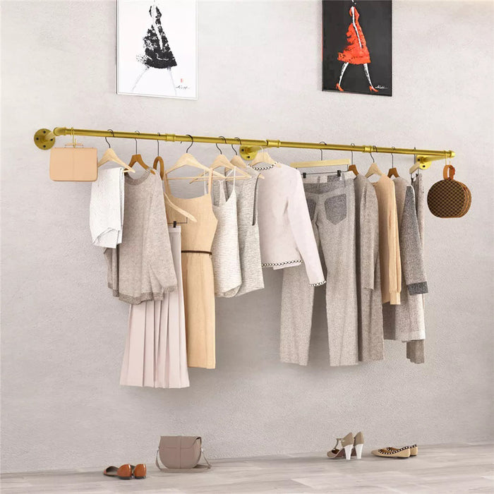 Vibe Geeks Wall Mounted Iron Clothing Storage Hanger Rod - Gold