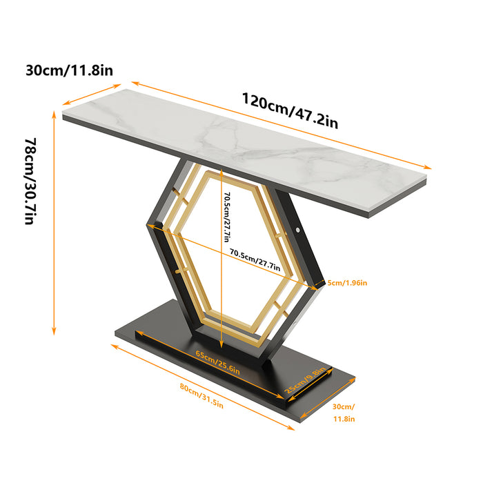 Vibe Geeks Console Table Sintered Stone Top Narrow Entryway Sofa Side Table Geometric Base