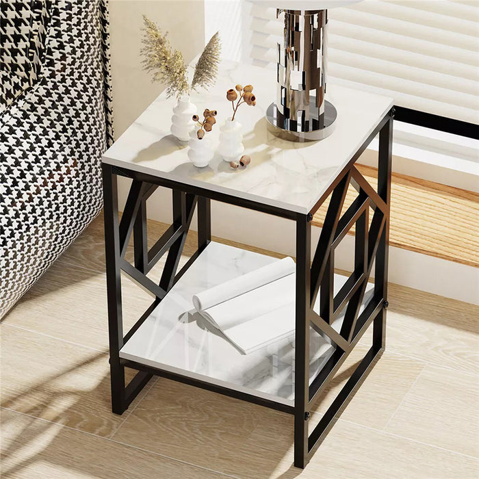 Vibe Geeks Sleek White Marble Side Table Sofa End Table Bedside Nightstand