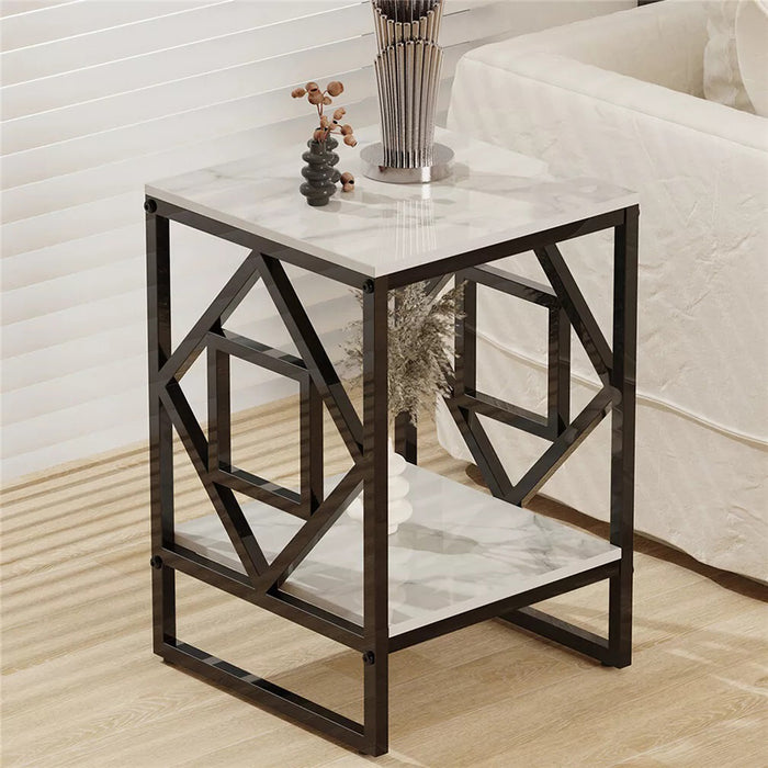 Vibe Geeks Sleek White Marble Side Table Sofa End Table Bedside Nightstand