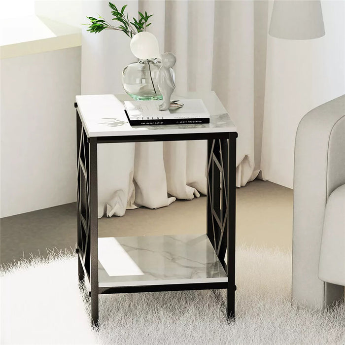 Vibe Geeks Sleek White Marble Side Table Sofa End Table Bedside Nightstand