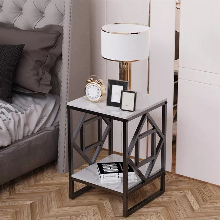 Vibe Geeks Sleek White Marble Side Table Sofa End Table Bedside Nightstand