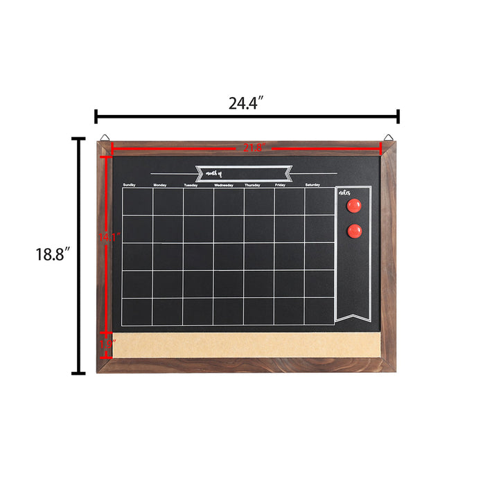 Vibe Geeks Wood Framed Calendar Magnetic Blackboard Monthly Weekly Notice Board