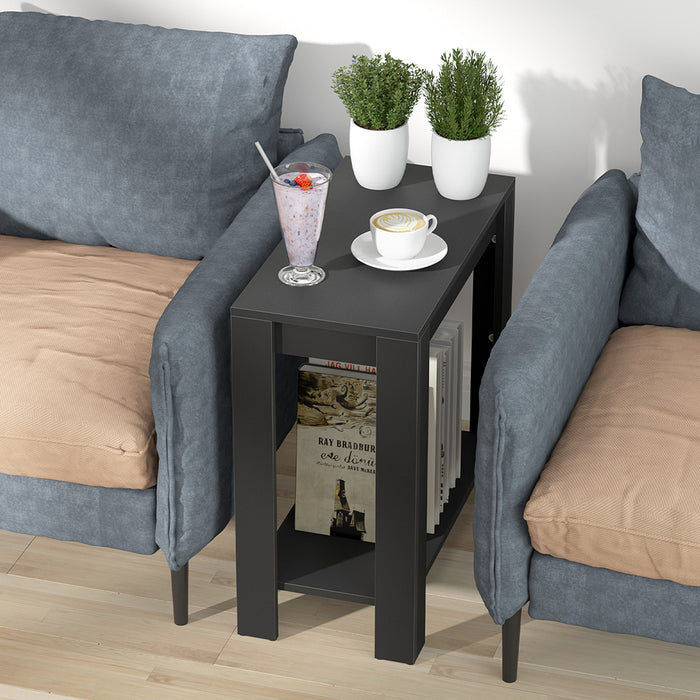 Vibe Geeks Narrow Sofa Side Table With 2-Tier Open Storage Spaces