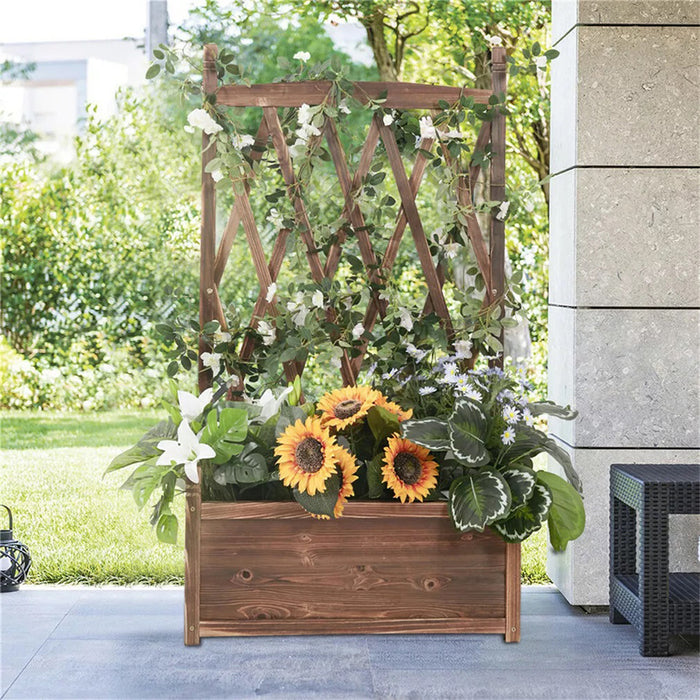 Vibe Geeks Lattice Raised Garden Bed Wooden Planter Box With Trellis