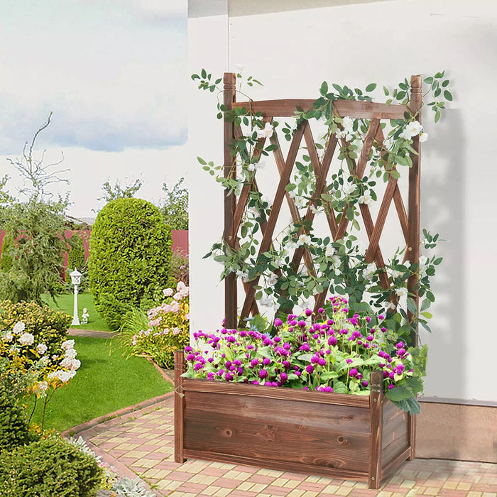 Vibe Geeks Lattice Raised Garden Bed Wooden Planter Box With Trellis