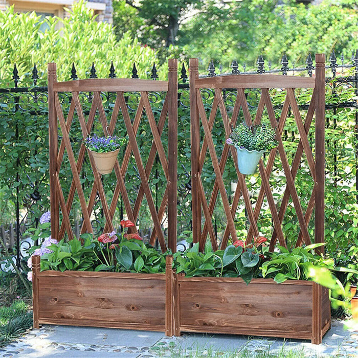 Vibe Geeks Lattice Raised Garden Bed Wooden Planter Box With Trellis