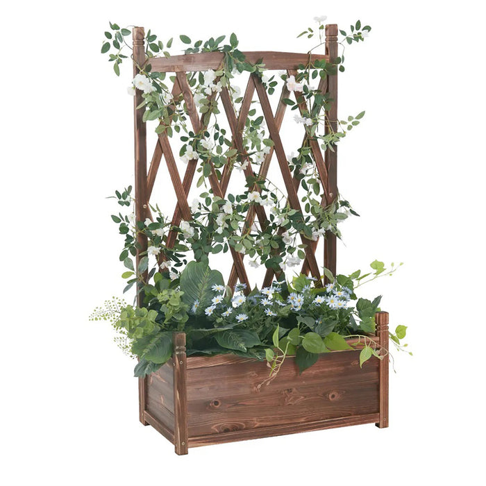 Vibe Geeks Lattice Raised Garden Bed Wooden Planter Box With Trellis