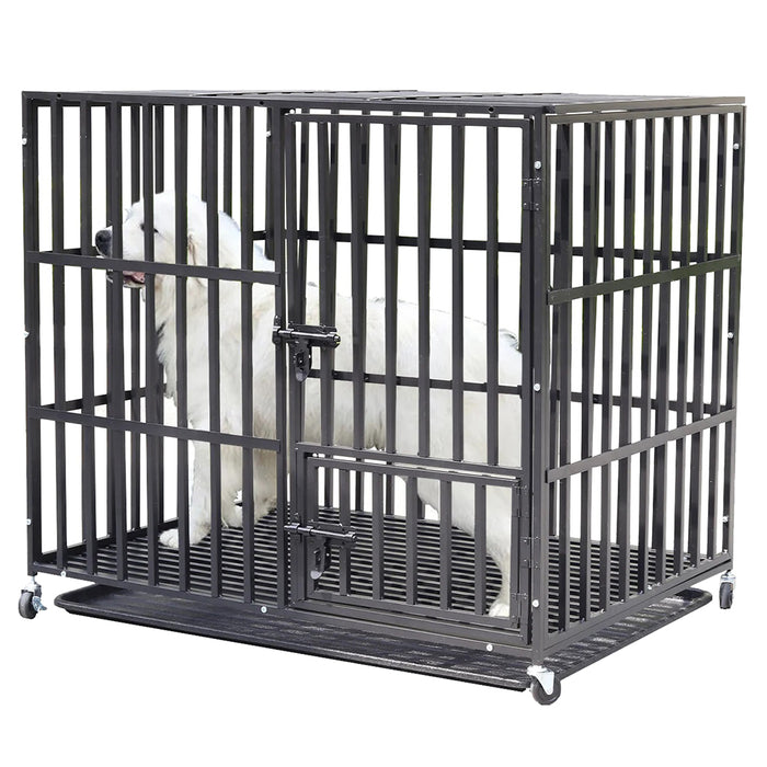 Vibe Geeks Heavy Duty Pet Dog Cage Strong Metal Crate Kennel Playpen With Wheels &Tray