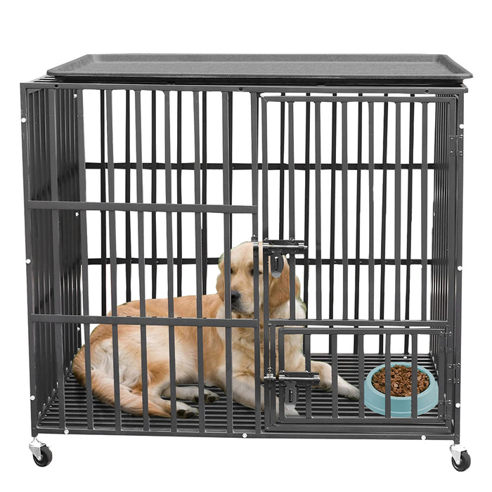 Vibe Geeks Heavy Duty Pet Dog Cage Strong Metal Crate Kennel Playpen With Wheels &Tray