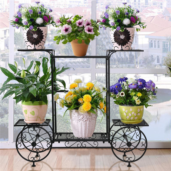 Vibe Geeks Large Metal Garden Cart Plant Stand Parisian Style Flower Display Rack