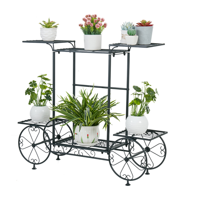 Vibe Geeks Large Metal Garden Cart Plant Stand Parisian Style Flower Display Rack