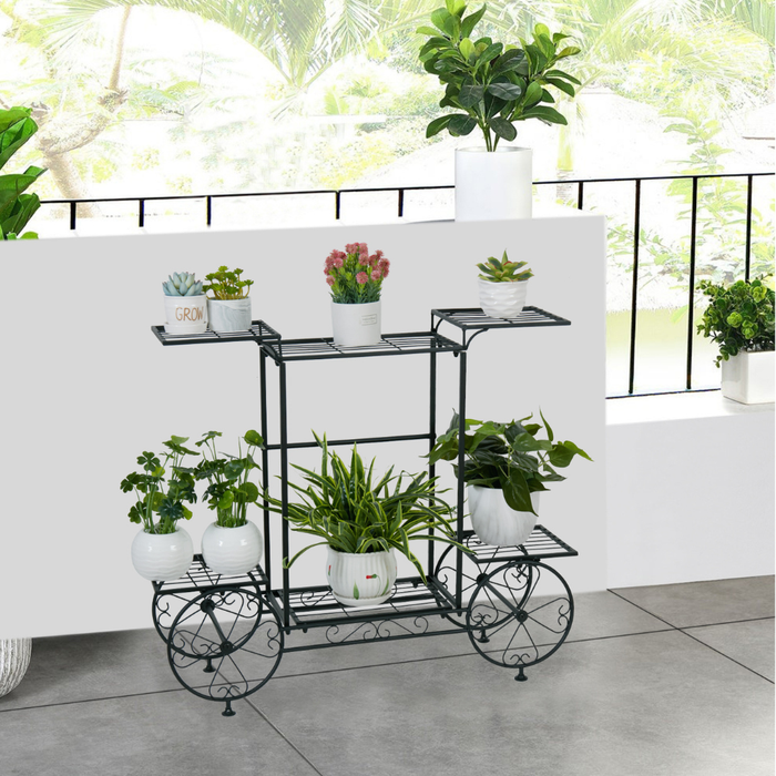 Vibe Geeks Large Metal Garden Cart Plant Stand Parisian Style Flower Display Rack