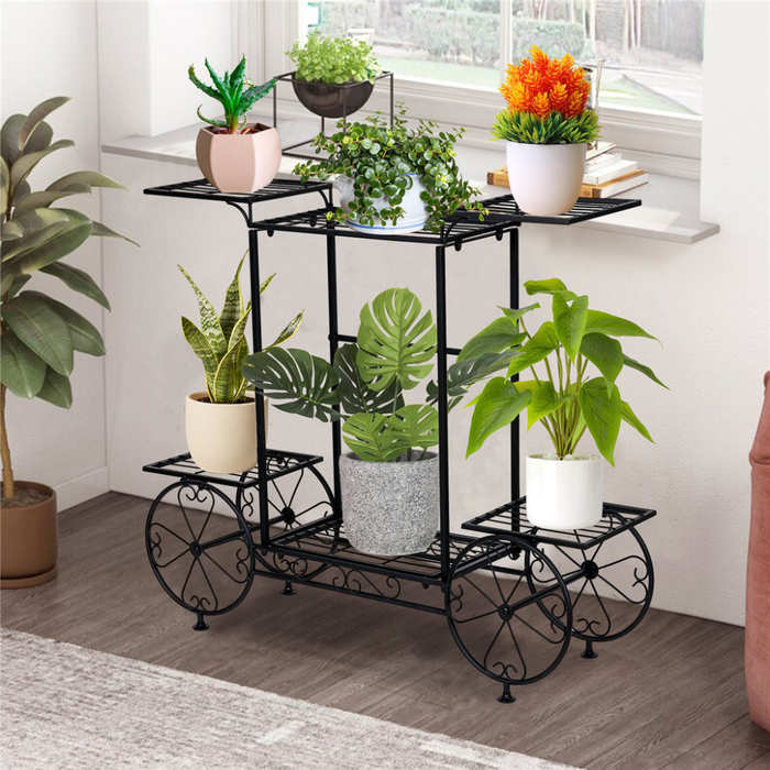 Vibe Geeks Large Metal Garden Cart Plant Stand Parisian Style Flower Display Rack