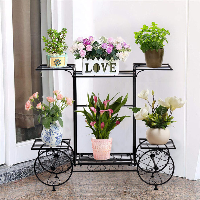 Vibe Geeks Large Metal Garden Cart Plant Stand Parisian Style Flower Display Rack