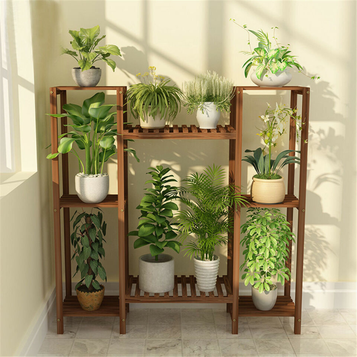 Vibe Geeks 8-Tier Bamboo Plant Stand For Indoor And Outdoor Displays