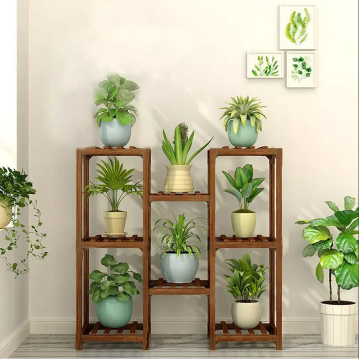 Vibe Geeks 8-Tier Bamboo Plant Stand For Indoor And Outdoor Displays