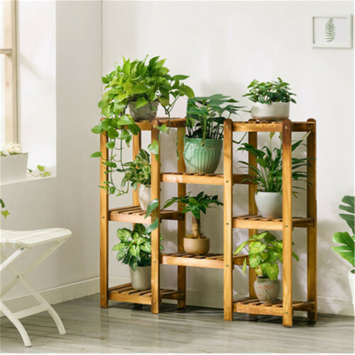 Vibe Geeks 8-Tier Bamboo Plant Stand For Indoor And Outdoor Displays