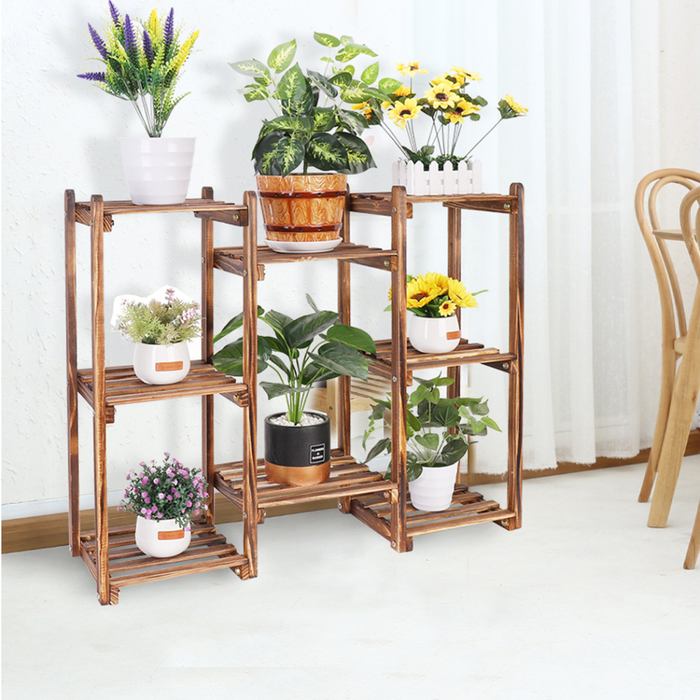 Vibe Geeks 8-Tier Bamboo Plant Stand For Indoor And Outdoor Displays