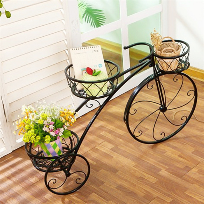 Vibe Geeks 3-Tier Bicycle Plant Stand Wrought Iron Tricycle Planter