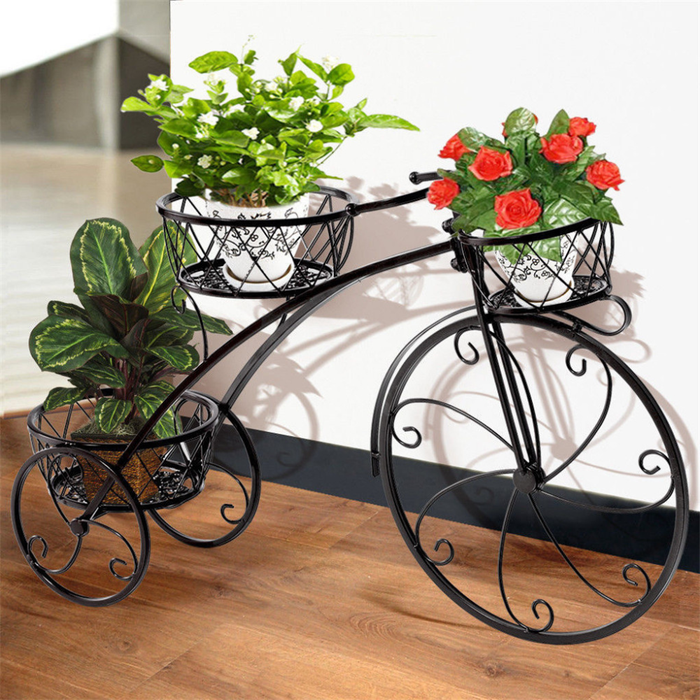 Vibe Geeks 3-Tier Bicycle Plant Stand Wrought Iron Tricycle Planter