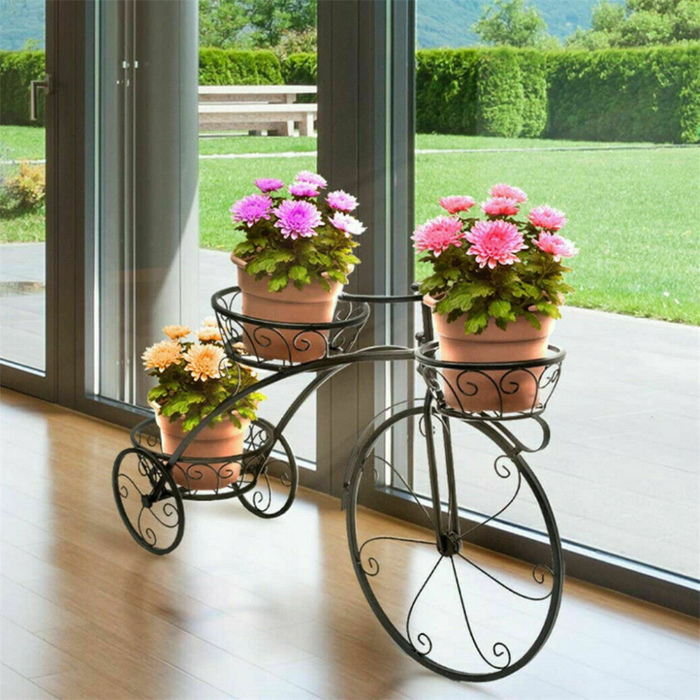 Vibe Geeks 3-Tier Bicycle Plant Stand Wrought Iron Tricycle Planter