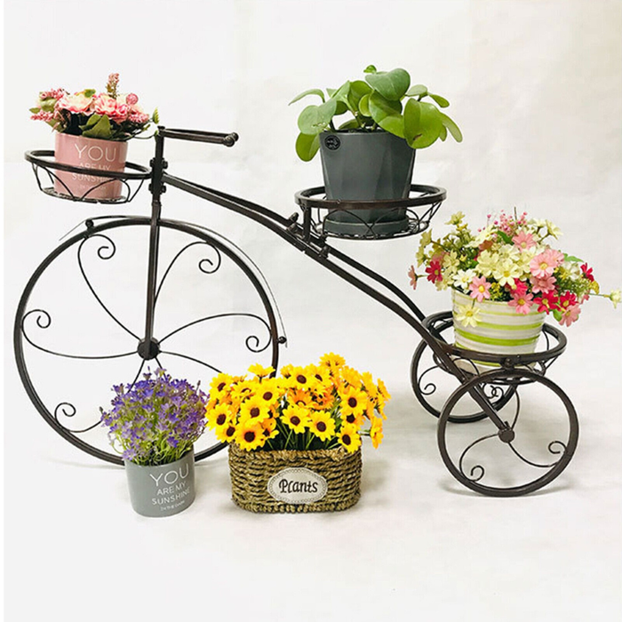 Vibe Geeks 3-Tier Bicycle Plant Stand Wrought Iron Tricycle Planter