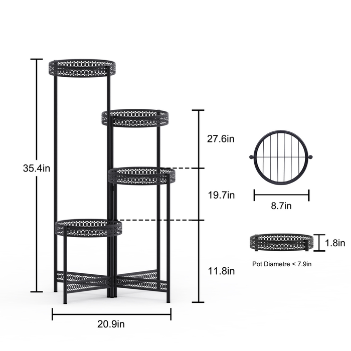 Vibe Geeks 4 Tier Metal Flower Pot Rack Corner Shelving Storage Shelf