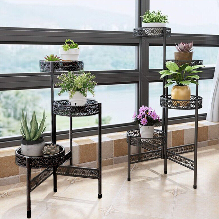 Vibe Geeks 4 Tier Metal Flower Pot Rack Corner Shelving Storage Shelf