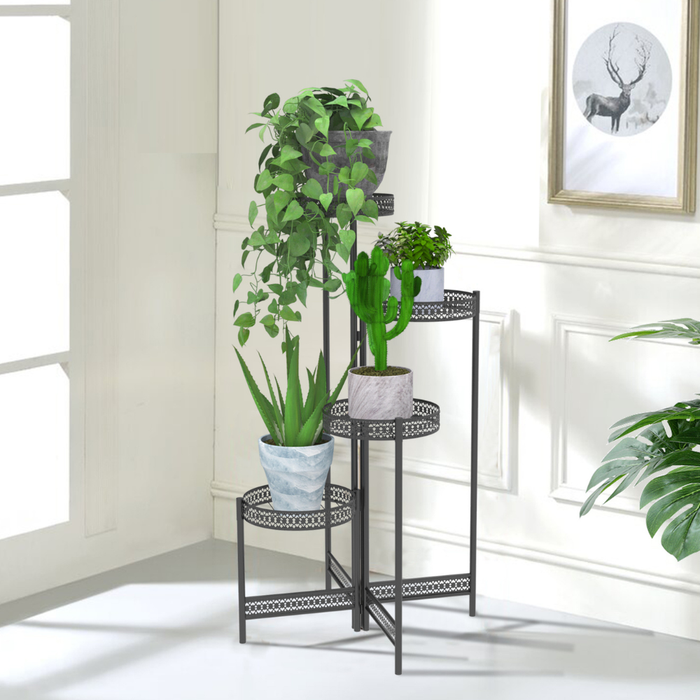 Vibe Geeks 4 Tier Metal Flower Pot Rack Corner Shelving Storage Shelf