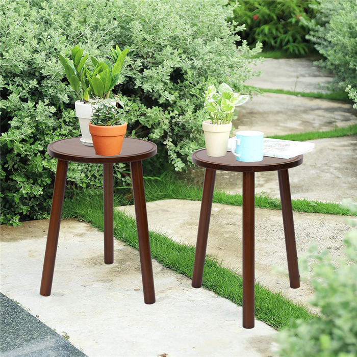 Vibe Geeks 2Pcs Small Side Table Round Wood Plant Stand Flower Pots