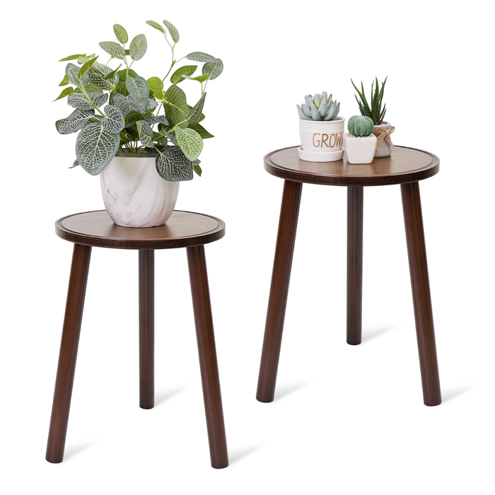 Vibe Geeks 2Pcs Small Side Table Round Wood Plant Stand Flower Pots