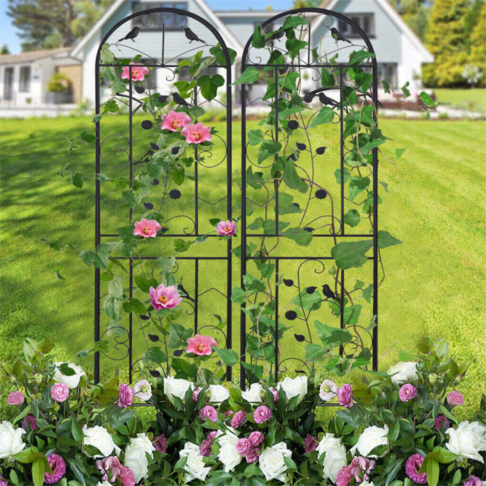 Vibe Geeks 2Pcs Metal Garden Trellis Fence Anti-Rust Climbing Plant Flower Panels