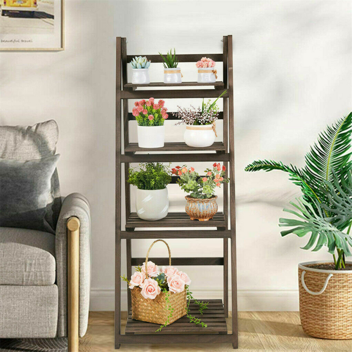 Vibe Geeks Folding 4 Tier Ladder Shelf Storage Shelving Unit Wooden Bookcase